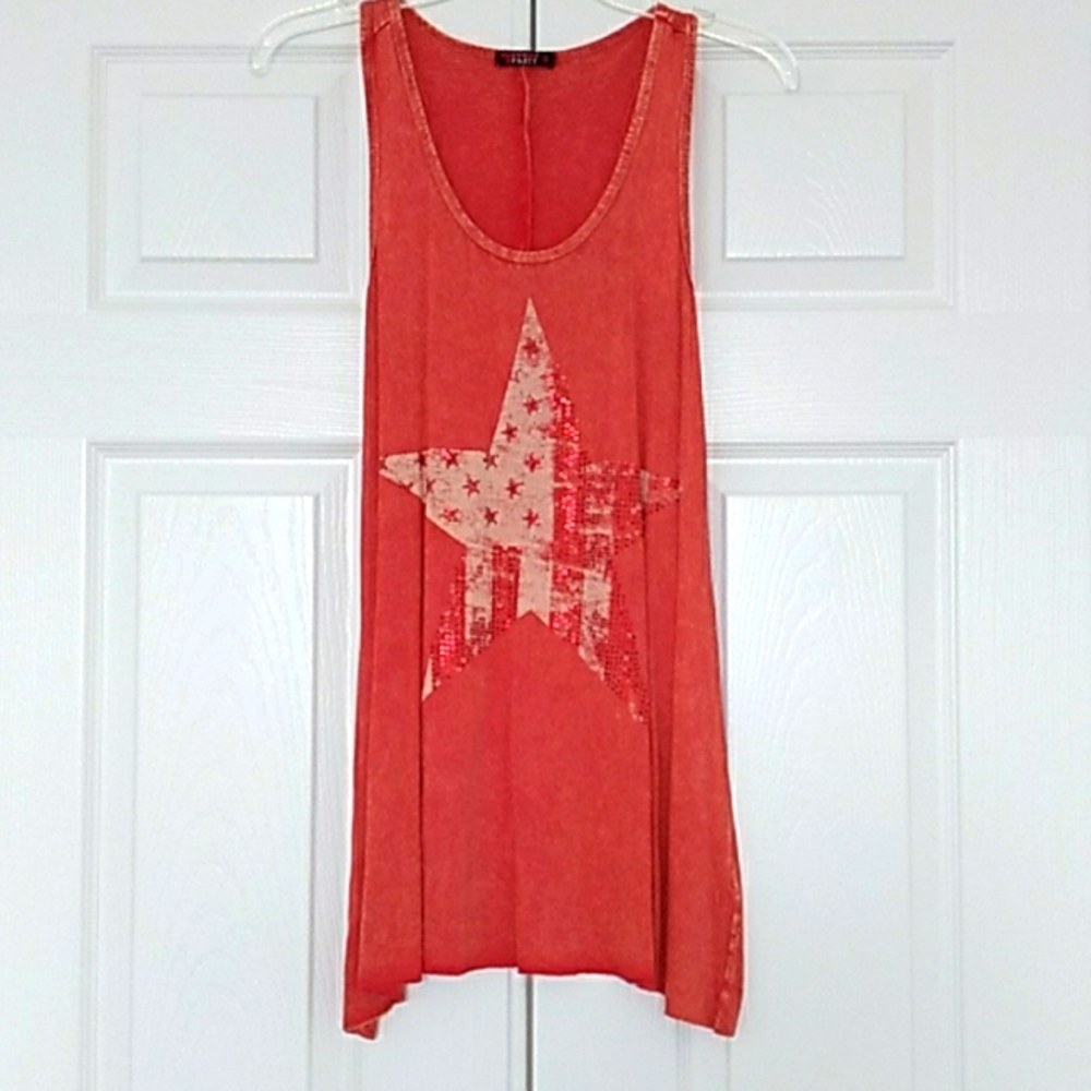 T Party Red Rhinestone Star Tank Top